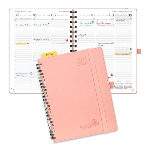 POPRUN Kalender 2025 2026 Wochenplaner (Aug.2025-Dez.2026) Ringbuch mit Softcover, ca. A5 (22 x 16,5 cm), 17-Monate-Terminplaner 1 Woche 2 Seite mit Zertifiziertem Papier - Rosa von POPRUN