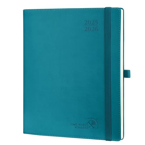 POPRUN Kalender 2025 2026 Wochenplaner (Aug.2025-Dez.2026) Softcover mit PU-Leder, ca. A4 (26,5 x 21,5 cm), 17-Monate-Terminplaner 1 Woche 2 Seite mit Zertifiziertem Papier - Pazifikgrün von POPRUN
