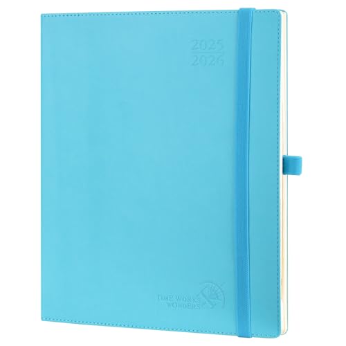 POPRUN Kalender 2025 2026 Wochenplaner (Aug.2025-Dez.2026) Softcover mit PU-Leder, ca. A4 (26,5 x 21,5 cm), 17-Monate-Terminplaner 1 Woche 2 Seite mit Zertifiziertem Papier - Blaugrün von POPRUN