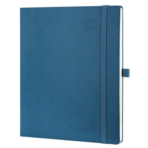POPRUN Kalender 2025 2026 Wochenplaner (Aug.2025-Dez.2026) Softcover mit PU-Leder, ca. A4 (26,5 x 21,5 cm), 17-Monate-Terminplaner 1 Woche 2 Seite mit Zertifiziertem Papier - Marineblau von POPRUN