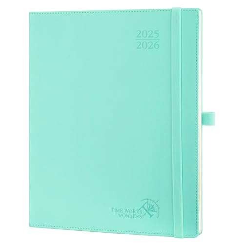 POPRUN Kalender 2025 2026 Wochenplaner (Aug.2025-Dez.2026) Softcover mit PU-Leder, ca. A4 (26,5 x 21,5 cm), 17-Monate-Terminplaner 1 Woche 2 Seite mit Zertifiziertem Papier - Mintgrün von POPRUN