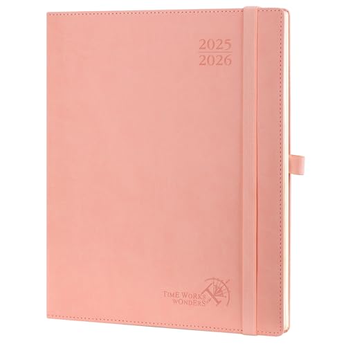 POPRUN Kalender 2025 2026 Wochenplaner (Aug.2025-Dez.2026) Softcover mit PU-Leder, ca. A4 (26,5 x 21,5 cm), 17-Monate-Terminplaner 1 Woche 2 Seite mit Zertifiziertem Papier - Rosa von POPRUN