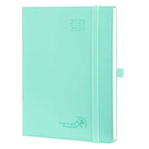POPRUN Kalender 2025 2026 Wochenplaner (Aug.2025-Dez.2026) Softcover mit PU-Leder, ca. A5 (22 x 16,5 cm), 17-Monate-Terminplaner 1 Woche 2 Seite mit Zertifiziertem Papier - Mintgrün von POPRUN