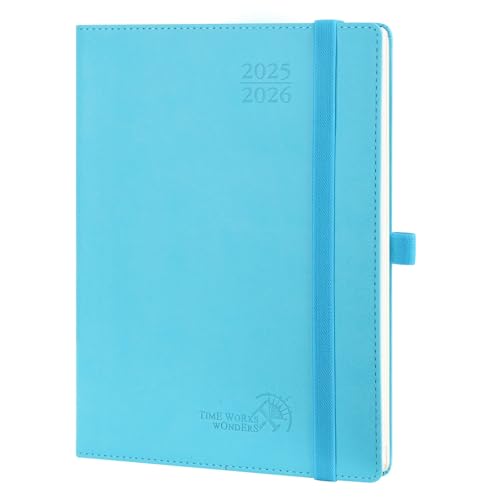 POPRUN Kalender 2025 2026 Wochenplaner (Aug.2025-Dez.2026) Softcover mit PU-Leder, ca. A5 (22 x 16,5 cm), 17-Monate-Terminplaner 1 Woche 2 Seite mit Zertifiziertem Papier - Blaugrün von POPRUN