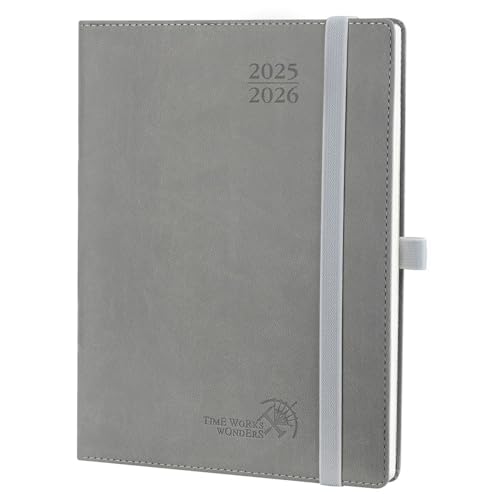 POPRUN Kalender 2025 2026 Wochenplaner (Aug.2025-Dez.2026) Softcover mit PU-Leder, ca. A5 (22 x 16,5 cm), 17-Monate-Terminplaner 1 Woche 2 Seite mit Zertifiziertem Papier - Grau von POPRUN