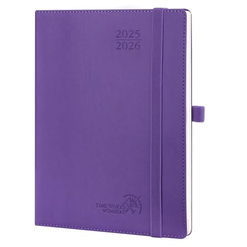 POPRUN Kalender 2025 2026 Wochenplaner (Aug.2025-Dez.2026) Softcover mit PU-Leder, ca. A5 (22 x 16,5 cm), 17-Monate-Terminplaner 1 Woche 2 Seite mit Zertifiziertem Papier - Lila von POPRUN