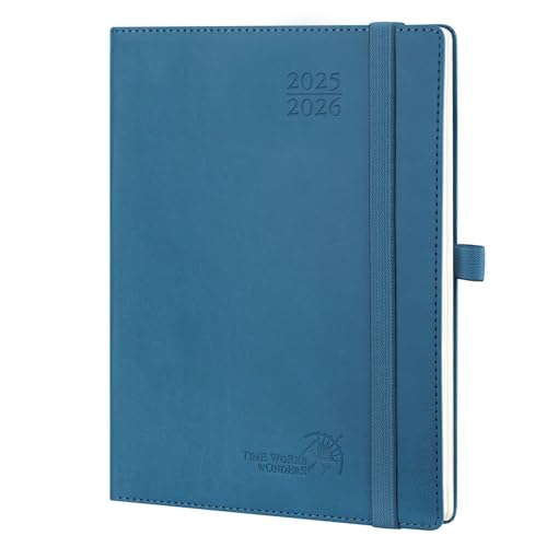 POPRUN Kalender 2025 2026 Wochenplaner (Aug.2025-Dez.2026) Softcover mit PU-Leder, ca. A5 (22 x 16,5 cm), 17-Monate-Terminplaner 1 Woche 2 Seite mit Zertifiziertem Papier - Marineblau von POPRUN