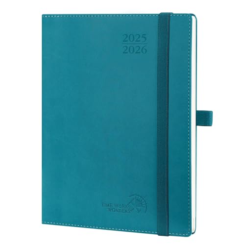 POPRUN Kalender 2025 2026 Wochenplaner (Aug.2025-Dez.2026) Softcover mit PU-Leder, ca. A5 (22 x 16,5 cm), 17-Monate-Terminplaner 1 Woche 2 Seite mit Zertifiziertem Papier - Pazifikgrün von POPRUN