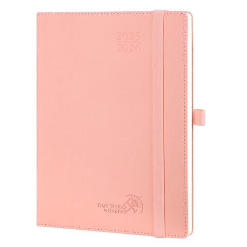 POPRUN Kalender 2025 2026 Wochenplaner (Aug.2025-Dez.2026) Softcover mit PU-Leder, ca. A5 (22 x 16,5 cm), 17-Monate-Terminplaner 1 Woche 2 Seite mit Zertifiziertem Papier - Rosa von POPRUN