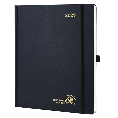 POPRUN Kalender 2025 Buchkalender Hardcover, ca. A4 (26,5 x 21,5 cm), 12-Monate-Terminplaner (Jan.2025-Dez.2025), Wochenplaner 2025 mit 100 GSM Zertifiziertem Papier - Schwarz von POPRUN