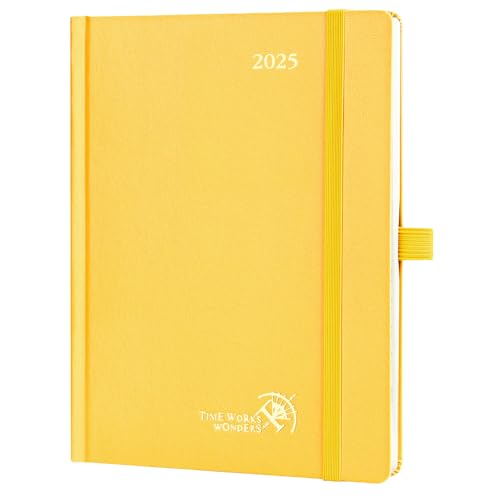 POPRUN Kalender 2025 Buchkalender Hardcover, ca. A5 (22 x 16,5 cm), 12-Monate-Terminplaner (Jan.2025-Dez.2025), Wochenplaner 2025 mit 100 GSM Zertifiziertem Papier - Hellgelb von POPRUN