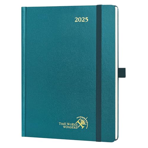 POPRUN Kalender 2025 Buchkalender Hardcover, ca. A5 (22 x 16,5 cm), 12-Monate-Terminplaner (Jan.2025-Dez.2025), Wochenplaner 2025 mit 100 GSM Zertifiziertem Papier - Pazifikgrün von POPRUN