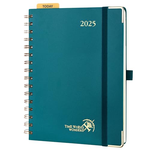 POPRUN Kalender 2025 Buchkalender Ringbuch mit Hardcover, ca. A5 (21,5 x 16 cm), 12-Monate-Terminplaner (Jan.2025-Dez.2025), Wochenplaner 2025 mit 100 GSM Elfenbeinpapier - Pazifikgrün von POPRUN