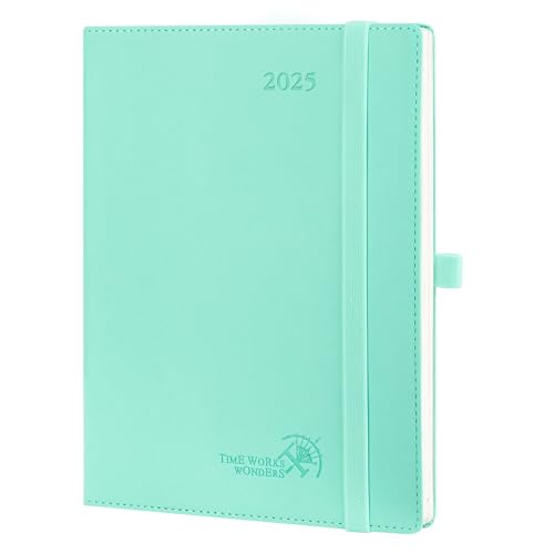 POPRUN Kalender 2025 Wochenplaner Softcover mit PU-Leder, ca. A5 (22 x 16,5 cm), 12-Monate-Terminplaner (Jan.2025-Dez.2025) 1 Woche 2 Seite mit 100 GSM Zertifiziertem Papier - Mintgrün von POPRUN