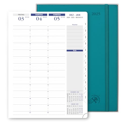 POPRUN Kalender 2025 Wochenplaner Softcover mit PU-Leder 28.5 x 22.2 cm - auf Deutsch - Terminplaner 2025 A4 mit 15-Minuten-Intervall und Vertikalem Wochenlayout, 100 GSM Papier - EU-25-CDLA4-PG von POPRUN