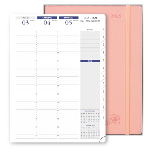 POPRUN Kalender 2025 Wochenplaner Softcover mit PU-Leder 28.5 x 22.2 cm - auf Deutsch - Terminplaner 2025 A4 mit 15-Minuten-Intervall und Vertikalem Wochenlayout, 100 GSM Papier - EU-25-CDLA4-SPK von POPRUN