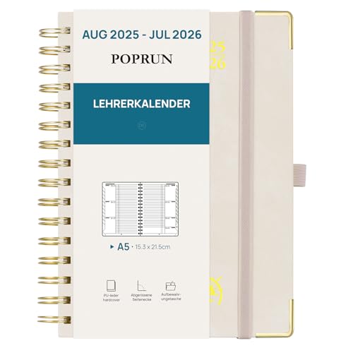 POPRUN Lehrerkalender 2025 2026 Ringbuch DIN A5 - Lehrerplaner 25/26 für die Unterricht mit Monatliches Register. Schulplaner mit PU-Leder Hardcover für Lehrerinnen und Lehrer - Beige POPRUN Lehrerkalender 2025 2026 Ringbuch DIN A5 - Lehrerplaner 25/26 für die Unterricht mit Monatliches Register. Schulplaner mit PU-Leder Hardcover für Lehrerinnen und Lehrer - Beige von POPRUN