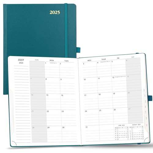 POPRUN Monatsplaner 2024-2025 ("8,5 x 26,7 cm), 18-Monate-Kalenderbuch (24. Juli - 25. Juli) mit monatlichen Registern, Hardcover, Innentasche, 100 g/m² dickes Papier, Pazifikgrün von POPRUN