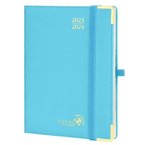 POPRUN Premium Kalender 2023 2024 Wochenplaner 22 x 16,5 cm, 17-Monate-Terminplaner (Aug.2023-Dez.2024), Planer Hardcover mit Vergoldete Schutzecken, 100 GSM FSC®-Zertifiziertem Papier - Blaugrün von POPRUN
