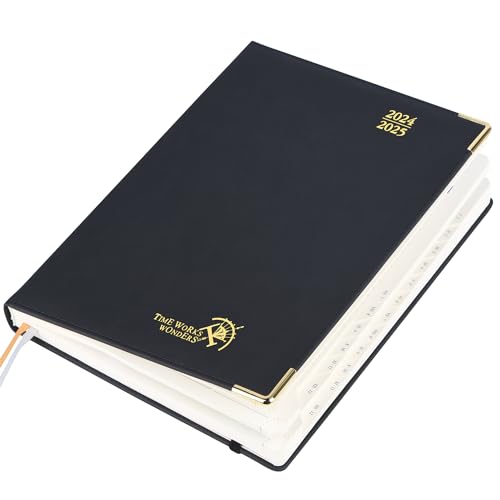 POPRUN Premium Kalender 2025 Wochenplaner (Aug.2024-Dez.2025), ca. A4 (26,5 x 21,5 cm), 17-Monate-Terminplaner, Buchkalender 2025 Hardcover mit Vergoldete Schutzecken, 100 GSM Papier - Schwarz von POPRUN