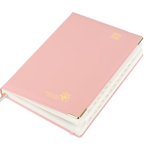 POPRUN Premium Kalender 2025 Wochenplaner (Aug.2024-Dez.2025), ca. A4 (26,5 x 21,5 cm), 17-Monate-Terminplaner, Buchkalender 2025 Hardcover mit Vergoldete Schutzecken, 100 GSM Papier - Zartrosa von POPRUN
