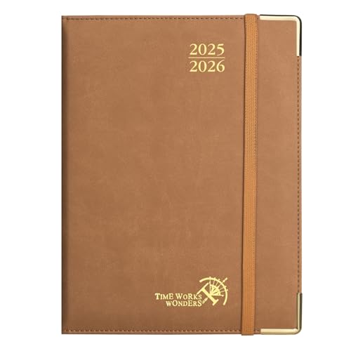 POPRUN Premium Kalender 2025 2026 Wochenplaner Hardcover, ca. A5 (22 x 16,5 cm), 17-Monate-Terminplaner (Aug.2025-Dez.2026) mit Vergoldete Schutzecken, 100 GSM Papier - Braun von POPRUN