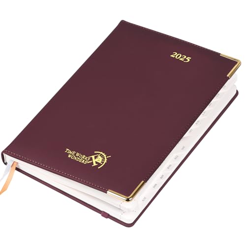 POPRUN Premium Kalender 2025 Wochenplaner Hardcover, ca. A5 (22 x 16,5 cm), 12-Monate-Terminplaner (Jan.2025-Dez.2025), Buchkalender mit Vergoldete Schutzecken, 100 GSM Papier - Weinrot von POPRUN
