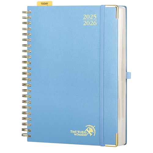 POPRUN Tagesplaner 2025 2026 Ringbuch mit Hardcover 30,5 x 22 cm, Tageskalender A4 1 Tag 1 Seite (Montag - Sonntag), Terminplaner (Aug.2025-Jul.2026) mit Plastiklineal - Dunstblau von POPRUN