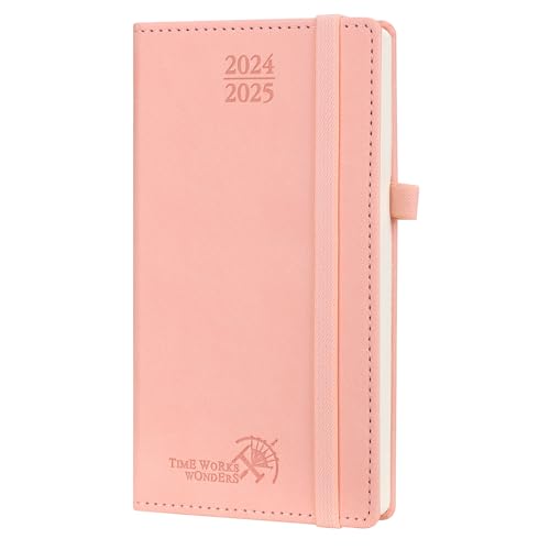 POPRUN Taschenkalender 2024 2025 Klein 16,5 x 9 cm (Aug.2024-Dez.2025) - Kalender 2024 2025 Klein mit PU-Leder - Terminplaner, Planer 1 Woche 2 Seite mit Stiftschlaufe - Rosa von POPRUN