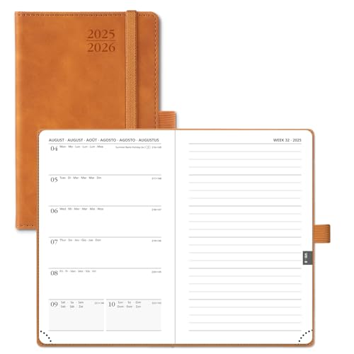 POPRUN Taschenkalender 2025 2026 Klein Notizbuch (Aug.2025-Dez.2026), ca. A6 (16 x 10,5 cm), kalender 2025 Klein mit Softcover - Terminplaner mit PU-Leder - Braun von POPRUN
