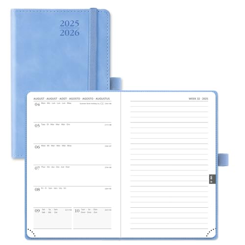 POPRUN Taschenkalender 2025 2026 Klein Notizbuch (Aug.2025-Dez.2026), ca. A6 (16 x 10,5 cm), kalender 2025 Klein mit Softcover - Terminplaner mit PU-Leder - Cyanblau von POPRUN
