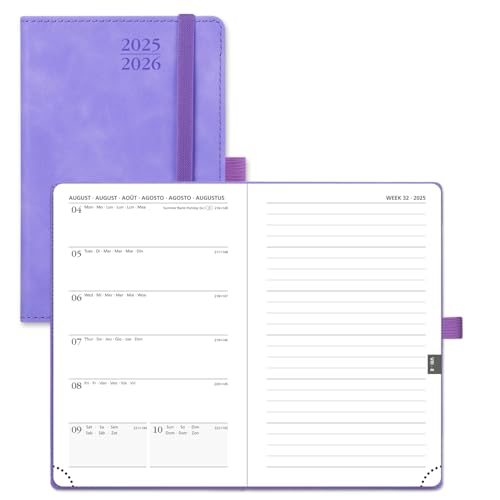 POPRUN Taschenkalender 2025 2026 Klein Notizbuch (Aug.2025-Dez.2026), ca. A6 (16 x 10,5 cm), kalender 2025 Klein mit Softcover - Terminplaner mit PU-Leder - Flieder von POPRUN