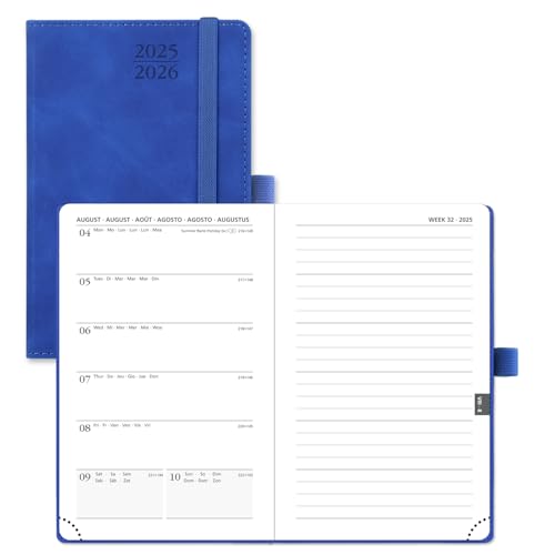 POPRUN Taschenkalender 2025 2026 Klein Notizbuch (Aug.2025-Dez.2026), ca. A6 (16 x 10,5 cm), kalender 2025 Klein mit Softcover - Terminplaner mit PU-Leder - Königsblau von POPRUN