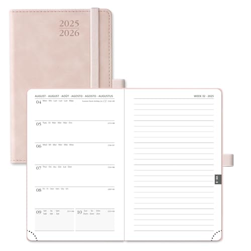 POPRUN Taschenkalender 2025 2026 Klein Notizbuch (Aug.2025-Dez.2026), ca. A6 (16 x 10,5 cm), kalender 2025 Klein mit Softcover - Terminplaner mit PU-Leder - Zartrosa von POPRUN