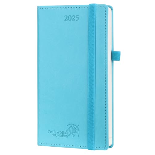 POPRUN Taschenkalender 2025 Klein 16,5 x 9 cm (Jan.2025-Dez.2025) - Kalender 2025 Klein mit PU-Leder - Terminplaner, Planer 1 Woche 2 Seite mit Stiftschlaufe - Blaugrün von POPRUN