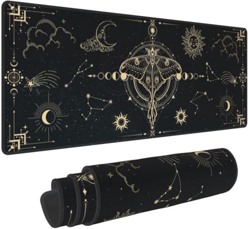 Moon Phases Sun Moon Butterfly Astrology Mouse Pad Long Extended XL Mousepad Desk Pad Gaming PC Desktop Large Rubber Mice Pads Stitched Edges 600x300x3mm, Black Moon Phases Sun Moon Butterfly Astrology Mouse Pad Long Extended XL Mousepad Desk Pad Gaming PC Desktop Large Rubber Mice Pads Stitched Edges 600x300x3mm, Black von PORNHUX