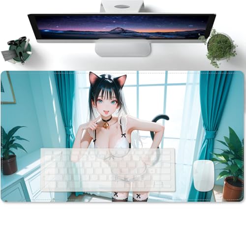 Mousepad mit Vernähte Kanten Rutschfester Sexy Anime Girl Character Mouse Pad Gaming Mauspad in schwarz Mousepad Gaming mit glatter Oberflächen Mauspad klein Maus Pad 600x300mm von PORNHUX