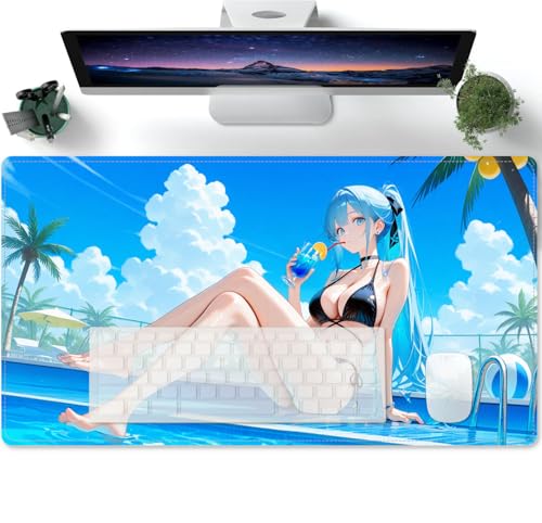 Mousepad mit Vernähte Kanten Rutschfester Sexy Anime Girl Funny Mouse Pad Gaming Mauspad in schwarz Mousepad Gaming mit glatter Oberflächen Mauspad klein Maus Pad 600x300mm von PORNHUX