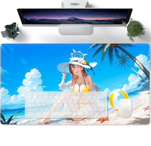 Mousepad mit Vernähte Kanten Rutschfester Sexy Anime Girl Uncensored Mouse Pad Gaming Mauspad in schwarz Mousepad Gaming mit glatter Oberflächen Mauspad klein Maus Pad 600x300mm von PORNHUX