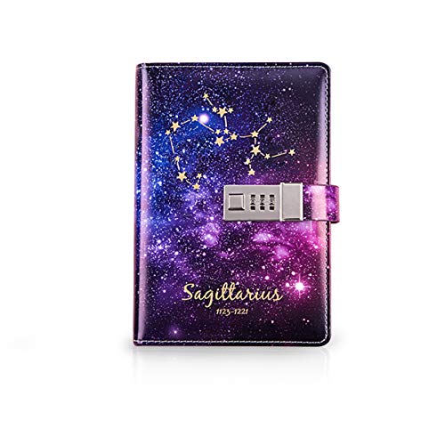 PORRASSO B6 Passwort Tagebücher Set PU Notizbuch Mädchen Glasstift Stifthalter Konstellation Diary Book Frauen Blanko Seiten 224 Seiten Schütze von PORRASSO