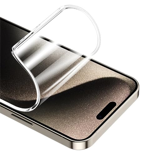 PORRVDP Displayschutzfolie aus Hydrogel für iPhone 15 Pro, 2 Stück, transparent, weich, Displayschutzfolien [kein gehärtetes Glas] [hohe Empfindlichkeit] [Clear HD] von PORRVDP