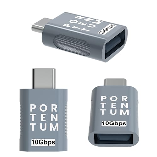 PORTENTUM USB-C auf USB Adapter 10 Gbps | 1 Stück | USB-C auf USB 3.0 Female Handy-OTG-Adapter, Thunderbolt 4/3 auf USB 3.1 von PORTENTUM