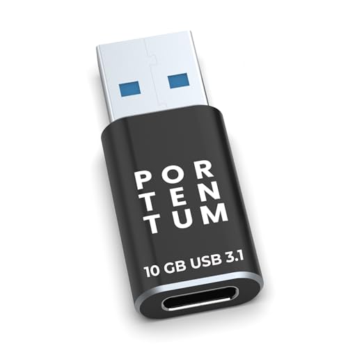 PORTENTUM USB auf USB C Adapter 3.0 (3.1) OTG Adapter 10Gb Geschwindigkeit Premium Zinkkörper mit hoher Hitzeresistenz - Adapter USB auf USB C nur 8 Gramm von PORTENTUM