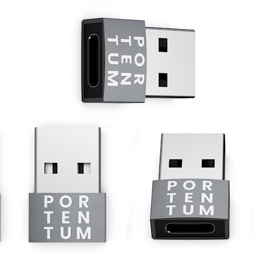 PORTENTUM USB auf USB C Adapter – 480 MB Geschwindigkeit – Premium-Zink ermöglicht mit hoher Hitzebeständigkeit – Adapter USB auf USB C mit nur 4 Gramm von PORTENTUM