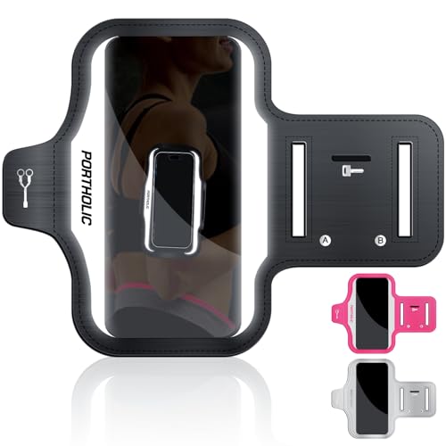 PORTHOLIC Laufarmband mit großen reflektierenden Streifen für iPhone 16, 15 Pro Max,Galaxy S25/S24 Ultra – Wasserdichter Sport-Handyhalter mit Verlängerungsgurt, Schlüsselkartenfach & Kopfhörerhalter PORTHOLIC Laufarmband mit großen reflektierenden Streifen für iPhone 16, 15 Pro Max,Galaxy S25/S24 Ultra – Wasserdichter Sport-Handyhalter mit Verlängerungsgurt, Schlüsselkartenfach & Kopfhörerhalter von PORTHOLIC