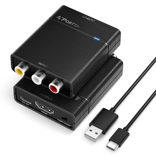 PORTTA RCA auf HDMI Adapter, Composite CVBS AV zu HDMI Konverter 1080P, AV auf HDMIOUT Adapter Upscaler, Unterstützung PAL/NTSC, Compatible mit VHS, VCR, PS3, N64, Wii, STB, Xbox, Blue-Ray DVD Players PORTTA RCA auf HDMI Adapter, Composite CVBS AV zu HDMI Konverter 1080P, AV auf HDMIOUT Adapter Upscaler, Unterstützung PAL/NTSC, Compatible mit VHS, VCR, PS3, N64, Wii, STB, Xbox, Blue-Ray DVD Players von PORTTA