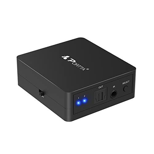 Portta Toslink 2x1 Switch / SPDIF Digital Optischer Audio Toslink 2x1 Umschalter mit Fernbedienung - 2 Eingänge 1 Ausgang Unterstützung 5.1CH / LPCM2.0 / DTS / Dolby-AC3 für PS3 DVD-Player und Audio-Verstärker von PORTTA