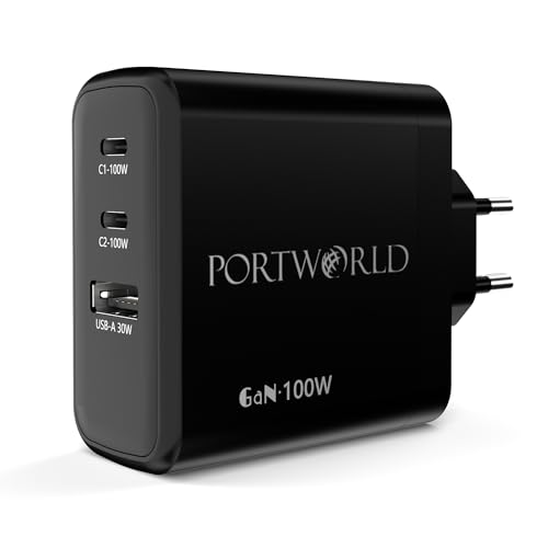 100W GaN USB-C Ladegerät Netzteil: 3-Port USB C Schnellladegerät PPS PD3.0 USB C Ladestecker Kompatibel mit MacBook Pro/Air, iPhone Series, iPad, Galaxy, Pixel, Note20 und Mehr von PORTWORLD