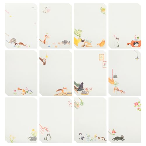 48 Stück Briefpapier Cartoon Schreibpapier A5 Liniert Brief Papier Schreibwaren Set Kinder Wunschzettel Karten Papier Blanko Grußkarten Set Für Bürobedarf Schreibwaren von PORUPAEL