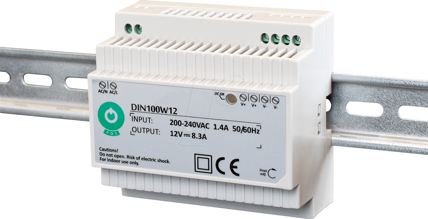 DIN100W12 - Schaltnetzteil, Hutschiene, 99,6 W, 12 V, 8,3 A von POS POWER